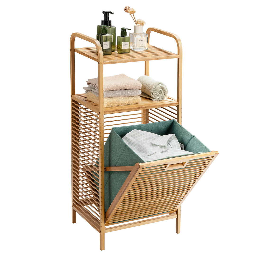 Bamboo Laundry Bin with Storage and Removable Basket - TidySpaces