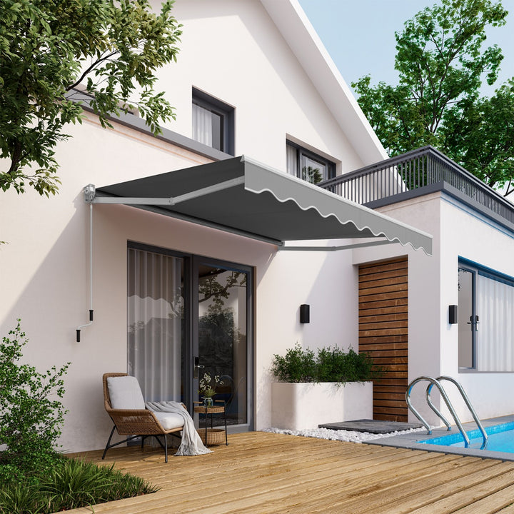 Aluminum Patio Sun Shade with Crank Handle and Water-Resistant Polyester-Grey - TidySpaces