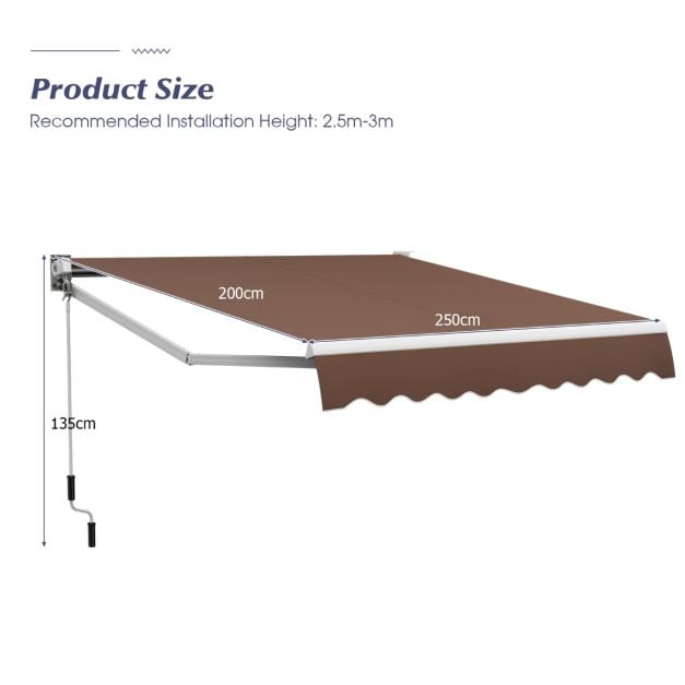 Aluminium Patio Sun Shade with Crank Handle and Water-Resistant Polyester Fabric