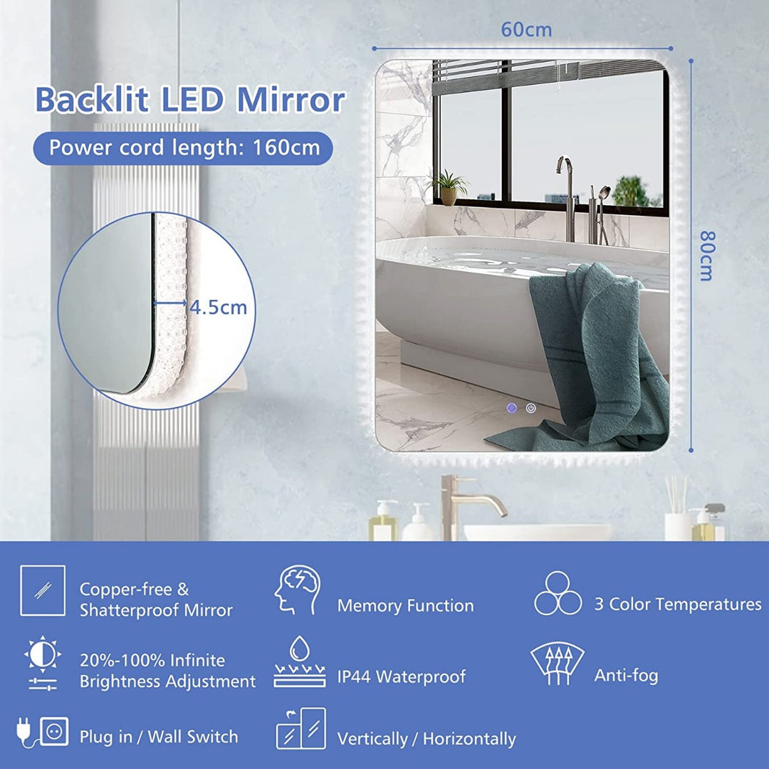 80x60cm Wall Mounted Mirror with Demister Pad - TidySpaces