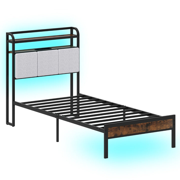 Bed Frame with LED Light and Charging Station for Multiple Sizes