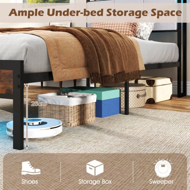 Bed Frame with LED Light and Charging Station for Multiple Sizes