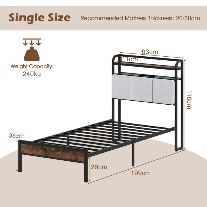 Bed Frame with LED Light and Charging Station for Multiple Sizes
