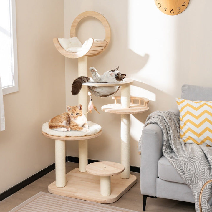 4-in-1 Large Wooden Cat Tower with Space Capsule Nest and Sisal Scratching Posts - TidySpaces