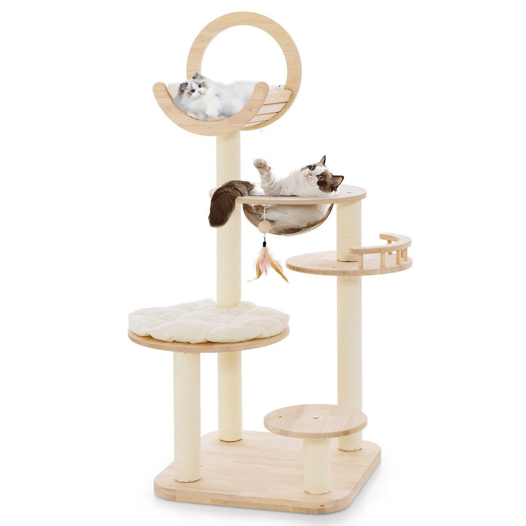4-in-1 Large Wooden Cat Tower with Space Capsule Nest and Sisal Scratching Posts - TidySpaces