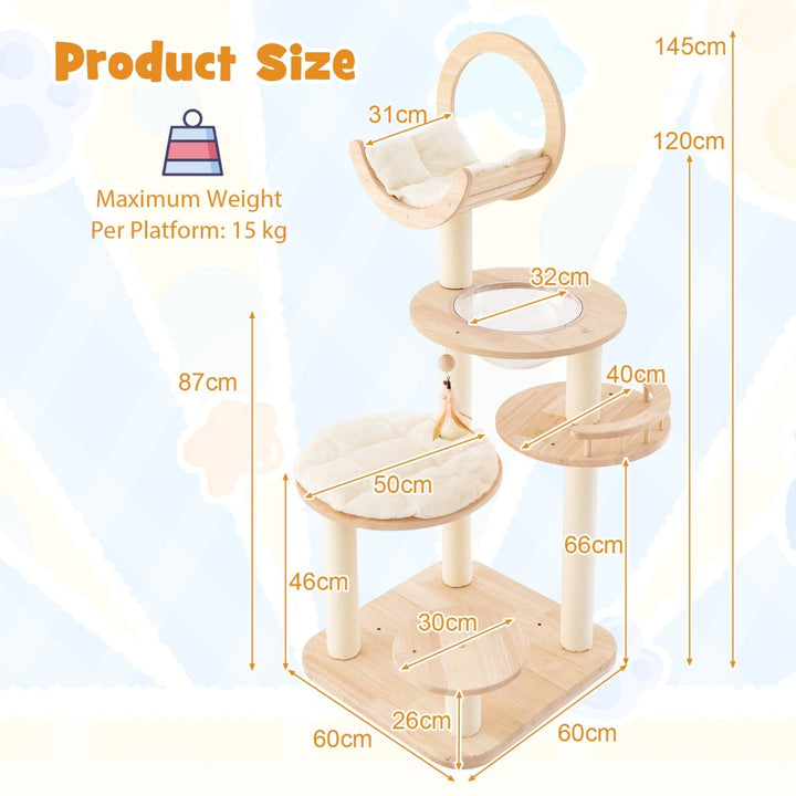 4-in-1 Large Wooden Cat Tower with Space Capsule Nest and Sisal Scratching Posts - TidySpaces