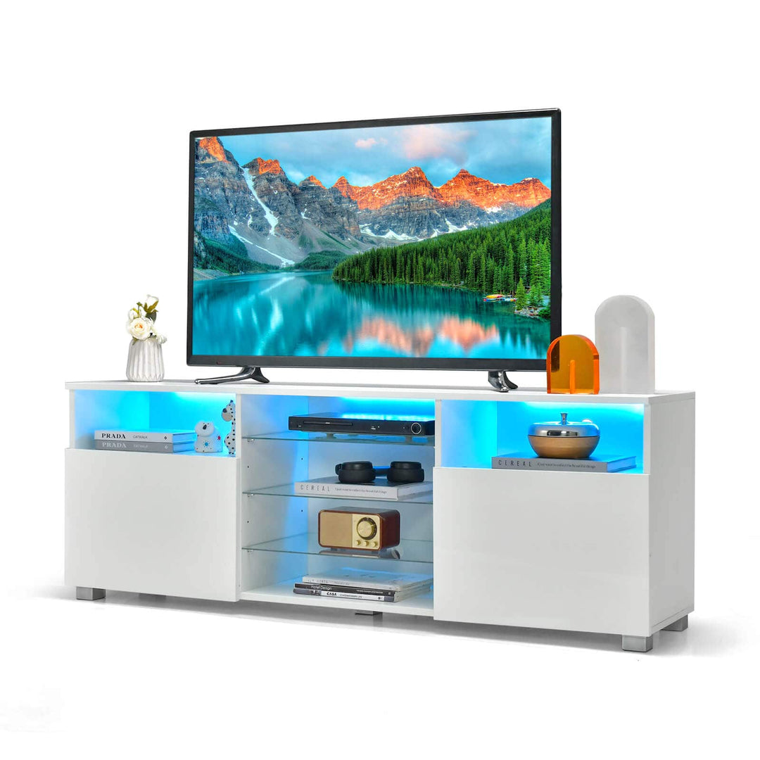 Console TV Stand for TVs up to 65" with LED Lights and 2 Doors White - TidySpaces