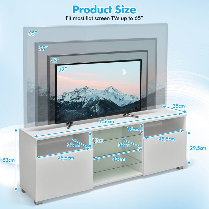 Console TV Stand for TVs up to 65" with LED Lights and 2 Doors - TidySpaces