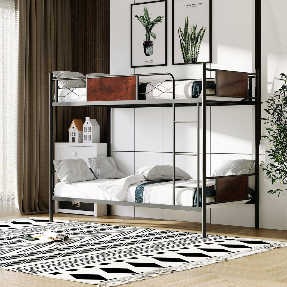 Convertible Metal Bunk Bed Frame with Ladder and Safety Guardrail - TidySpaces