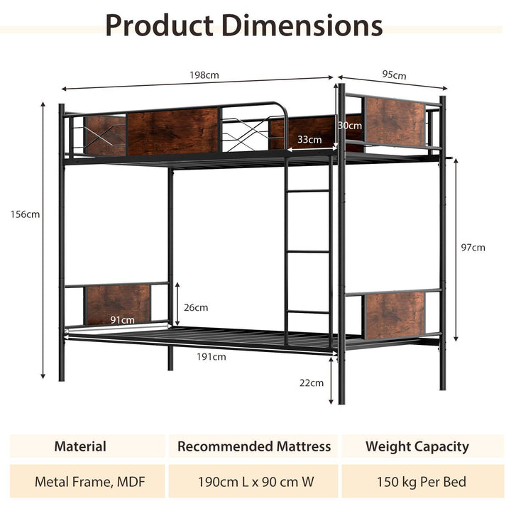 Convertible Metal Bunk Bed Frame with Ladder and Safety Guardrail - TidySpaces