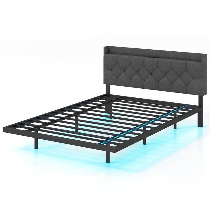 Double/King Size Floating Bed Frame with Adjustable Headboard and Charging Station Grey Double - TidySpaces