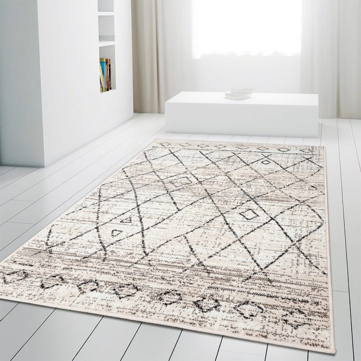 Geometric Cream Rug Diamond Aztec Pattern Cream - TidySpaces
