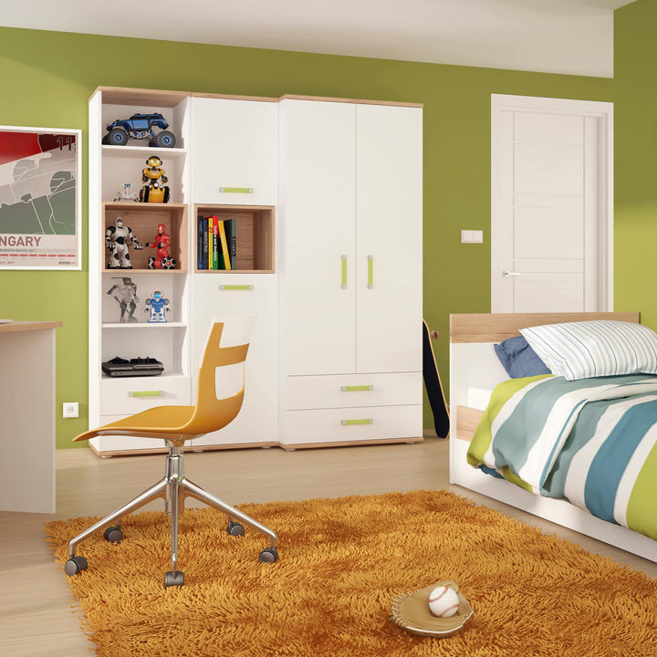 4Kids Tall 2 Drawer Bookcase in Light Oak and white High Gloss (lemon handles) - TidySpaces
