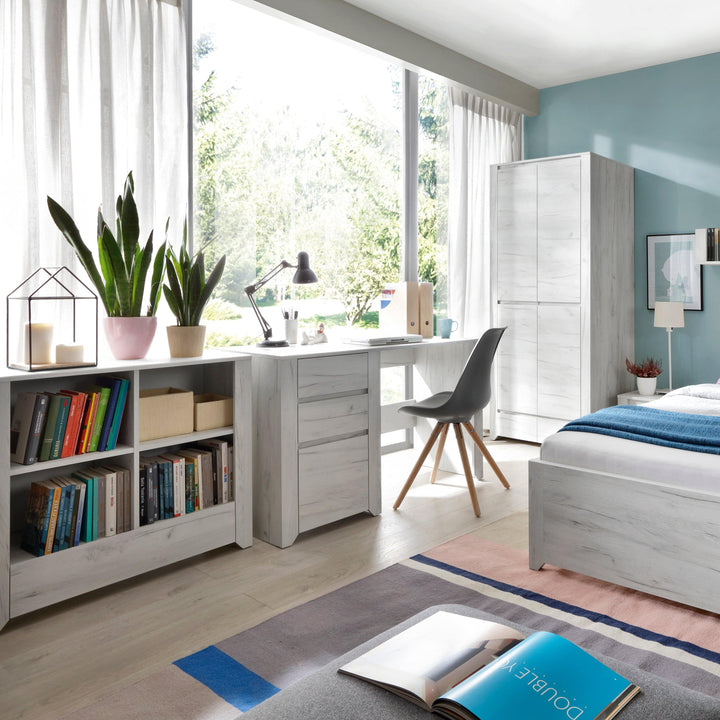 Angel 3 Drawer Desk in White Craft Oak - TidySpaces