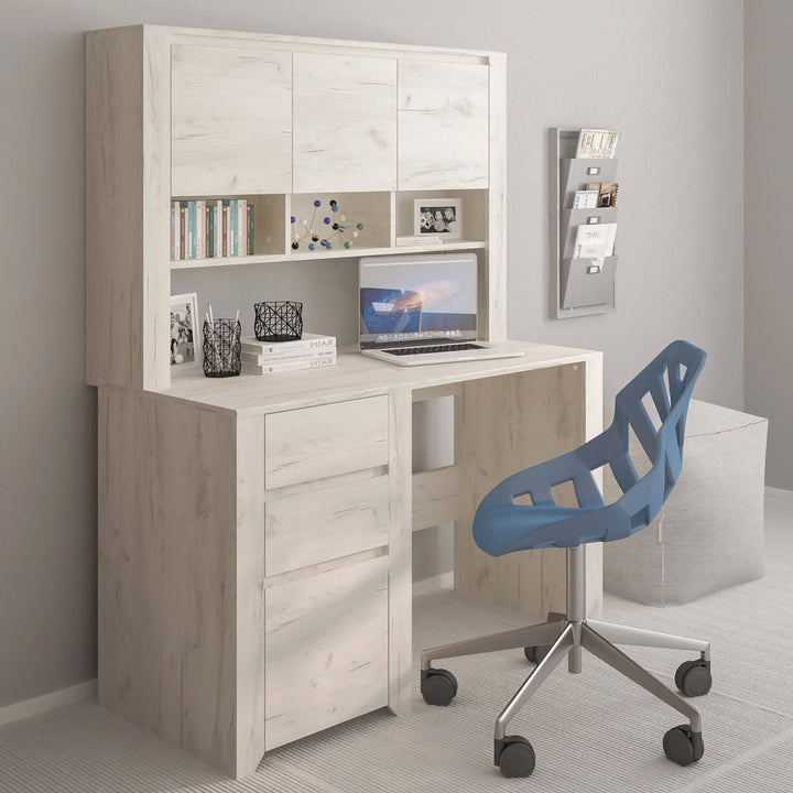 Angel 3 Drawer Desk in White Craft Oak - TidySpaces
