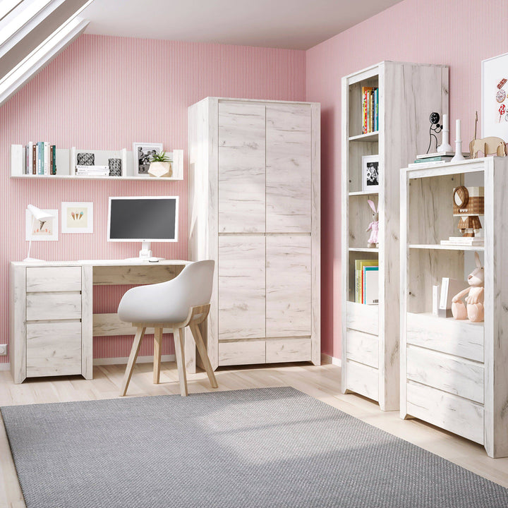 Angel 3 Drawer Desk in White Craft Oak - TidySpaces
