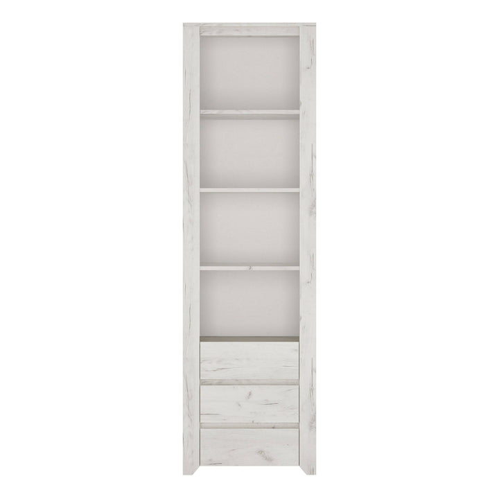 Angel Tall Narrow 3 Drawer Bookcase in White Craft Oak - TidySpaces