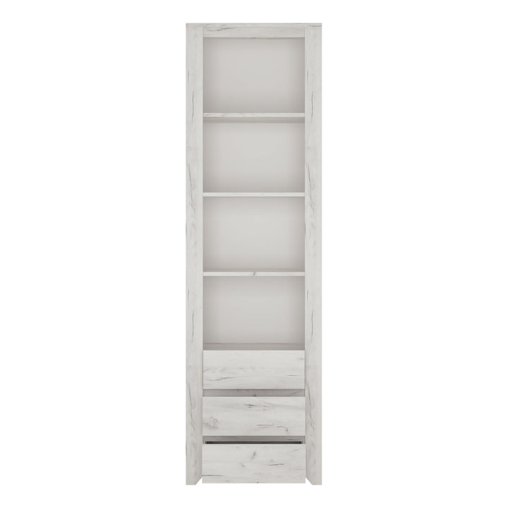 Angel Tall Narrow 3 Drawer Bookcase in White Craft Oak - TidySpaces