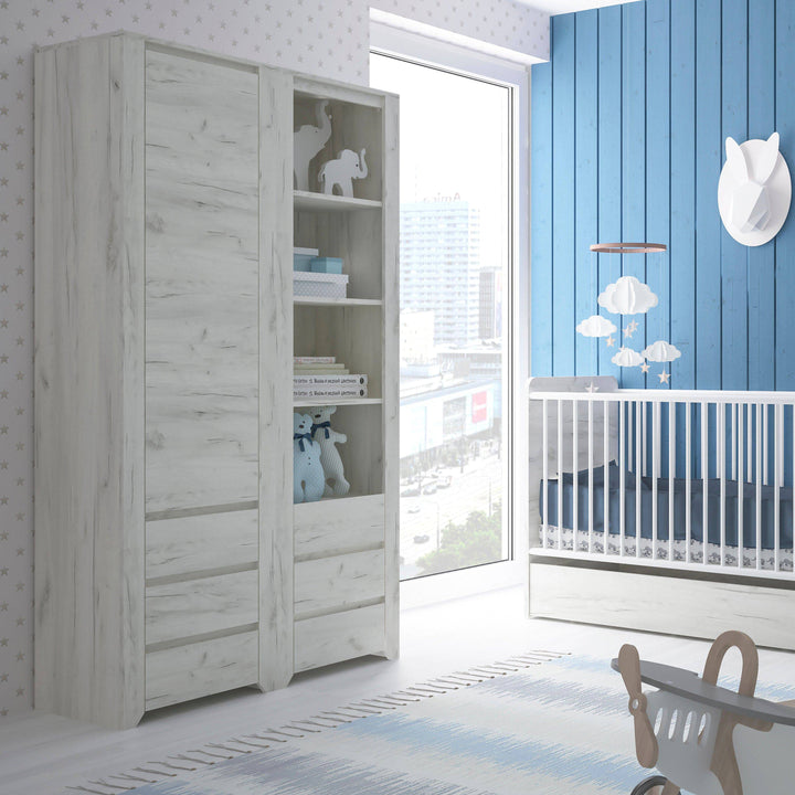 Angel Tall Narrow 3 Drawer Bookcase in White Craft Oak - TidySpaces