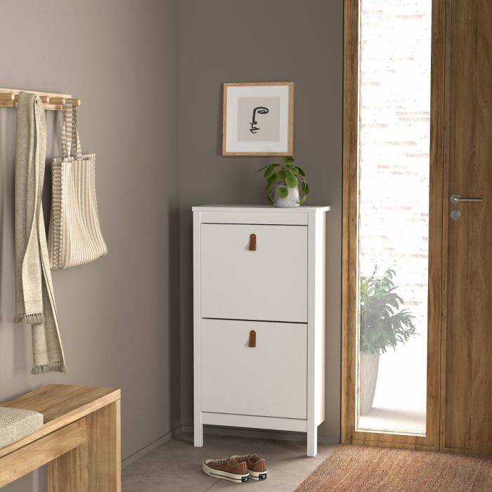 Barcelona Shoe Cabinet 2 Flap Door White - TidySpaces