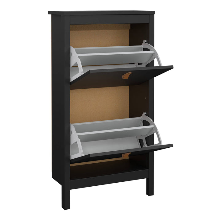 Barcelona Shoe Cabinet 2 flap doors Matt Black - TidySpaces