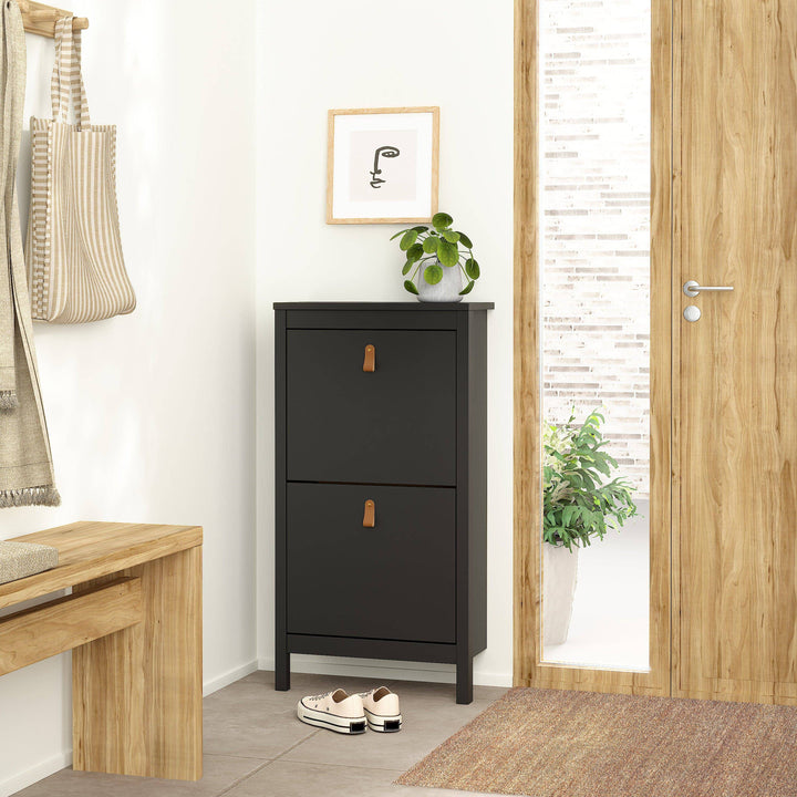 Barcelona Shoe Cabinet 2 flap doors Matt Black - TidySpaces
