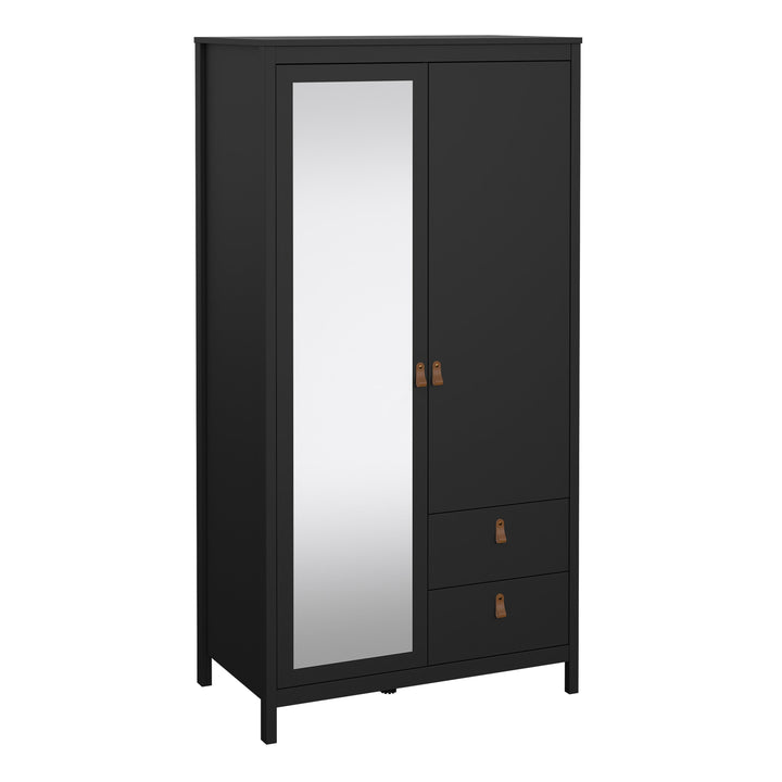 Barcelona Wardrobe with 1 door + 1 mirror door + 2 drawers Matt Black - TidySpaces