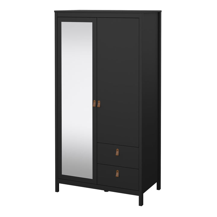 Barcelona Wardrobe with 1 door + 1 mirror door + 2 drawers Matt Black - TidySpaces
