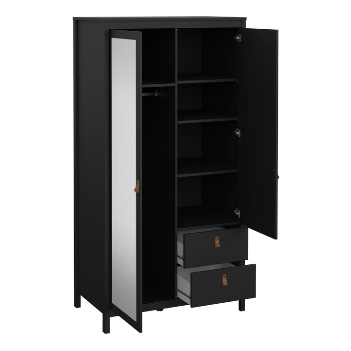 Barcelona Wardrobe with 1 door + 1 mirror door + 2 drawers Matt Black - TidySpaces