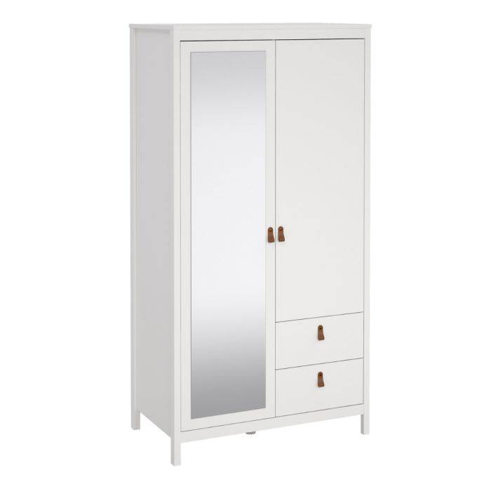 Barcelona Wardrobe with 1 door + 1 mirror door + 2 drawers White - TidySpaces