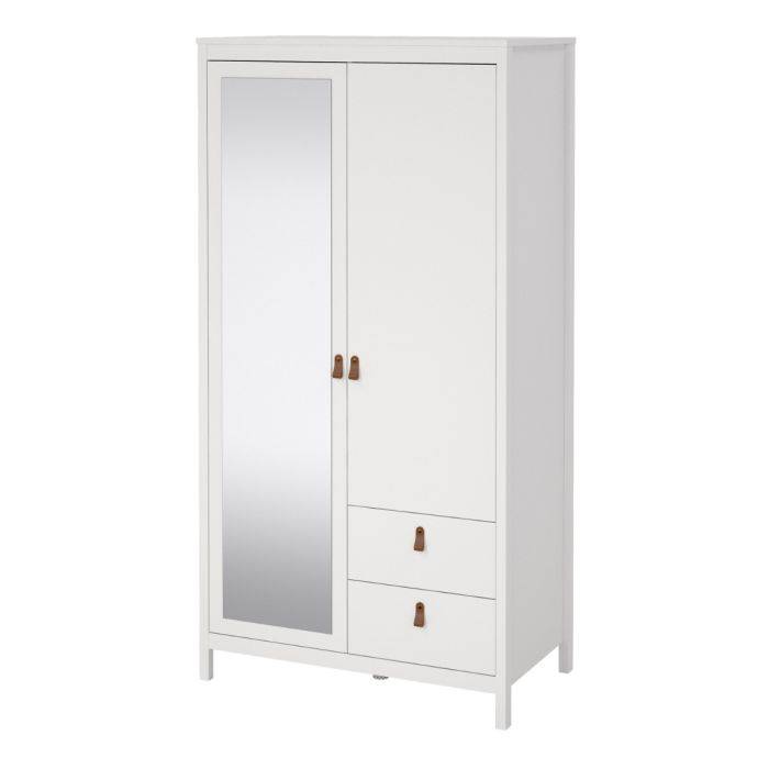 Barcelona Wardrobe with 1 door + 1 mirror door + 2 drawers White - TidySpaces