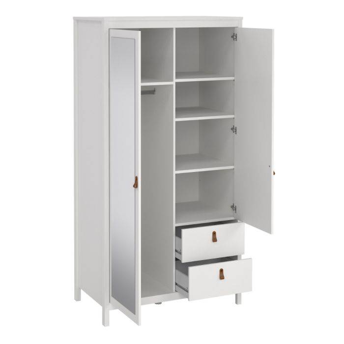 Barcelona Wardrobe with 1 door + 1 mirror door + 2 drawers White - TidySpaces