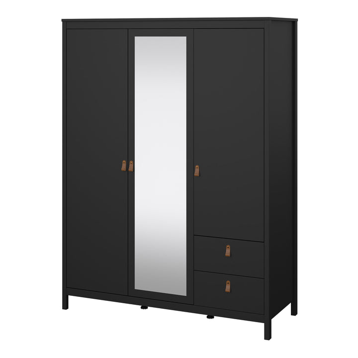 Barcelona Wardrobe with 2 doors + 1 mirror door + 2 drawers Matt Black - TidySpaces