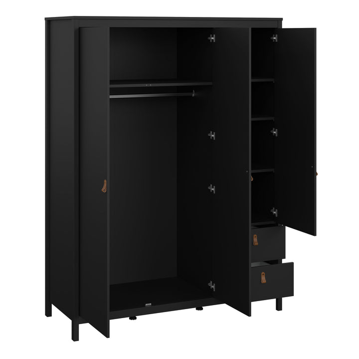 Barcelona Wardrobe with 2 doors + 1 mirror door + 2 drawers Matt Black - TidySpaces