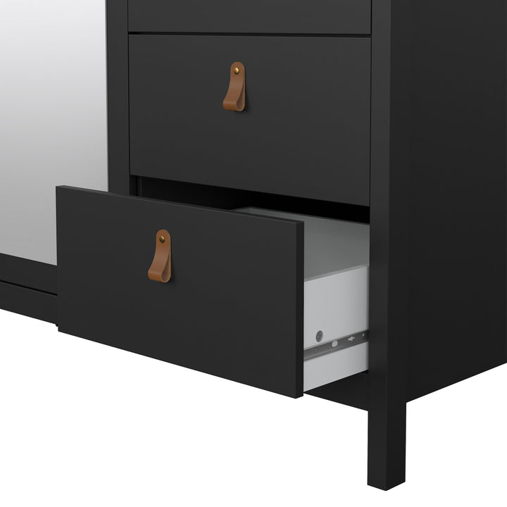 Barcelona Wardrobe with 2 doors + 1 mirror door + 2 drawers Matt Black - TidySpaces