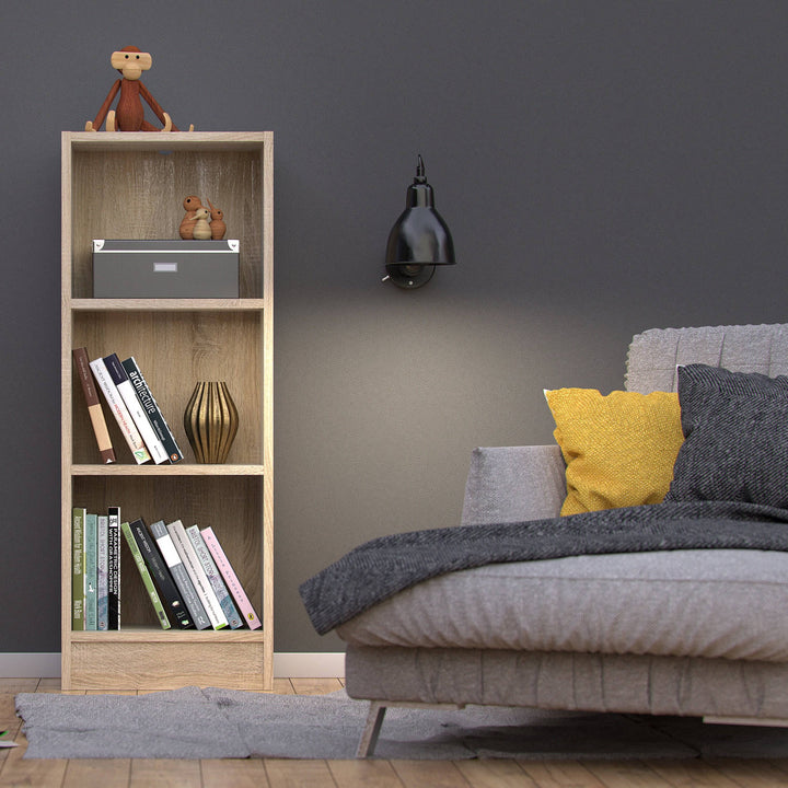 Basic Low Narrow Bookcase (2 Shelves) in Oak - TidySpaces