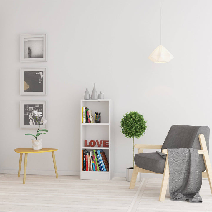 Basic Low Narrow Bookcase (2 Shelves) in White - TidySpaces