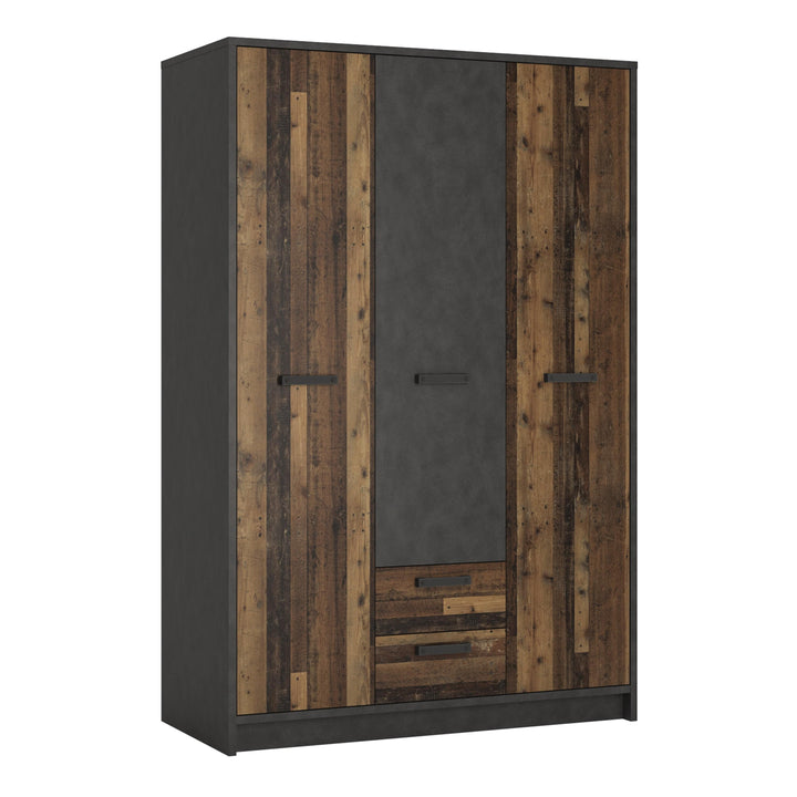Brooklyn 3 Door Wardrobe with 2 Drawers in Walnut and Dark Matera Grey - TidySpaces
