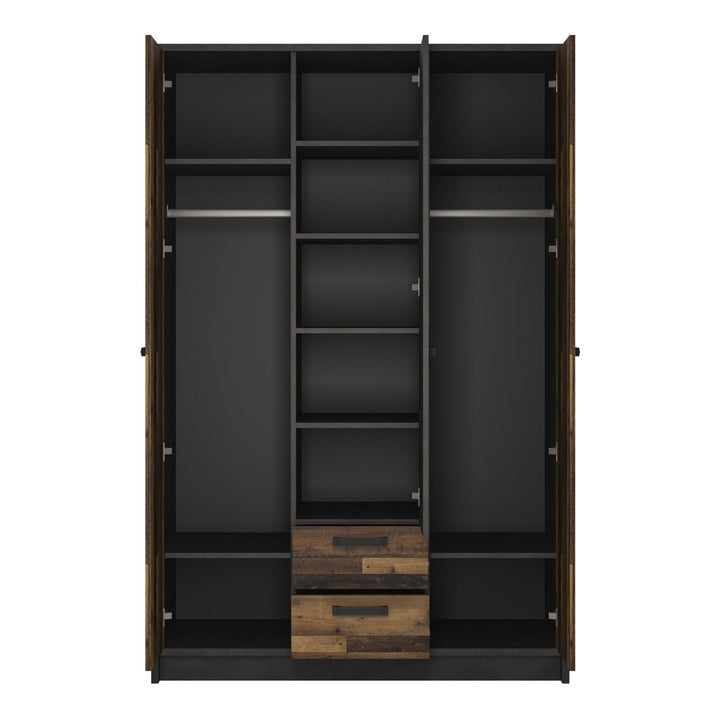 Brooklyn 3 Door Wardrobe with 2 Drawers in Walnut and Dark Matera Grey - TidySpaces