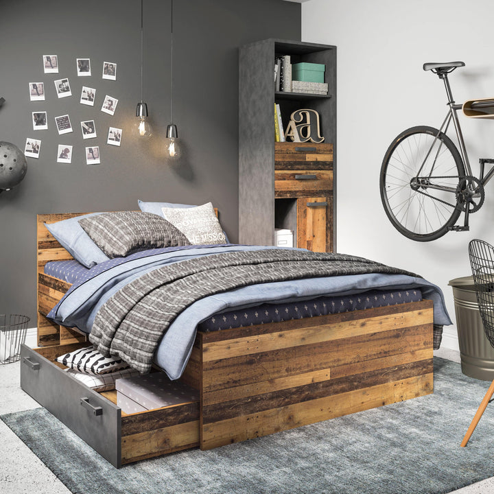 Brooklyn Bookcase in Walnut and Dark Matera Grey - TidySpaces