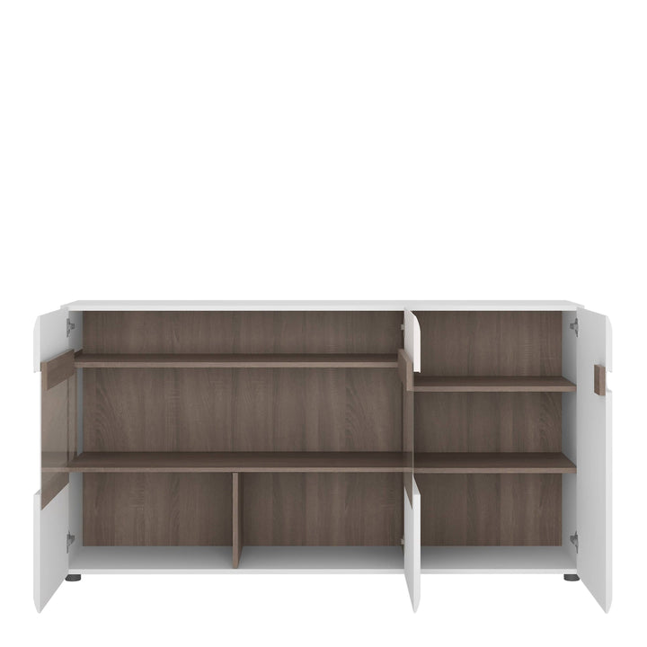 Chelsea 3 Door Glazed Sideboard in White with Oak Trim - TidySpaces