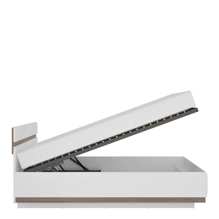 Chelsea Kingsize Bed in White with Oak Trim and Lift Up Function - TidySpaces