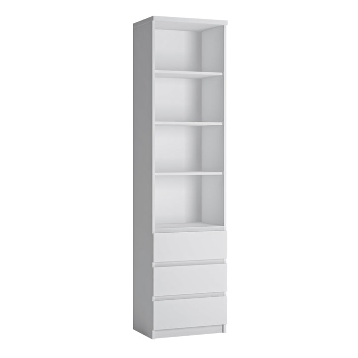 Fribo Tall narrow 3 drawer bookcase in White - TidySpaces