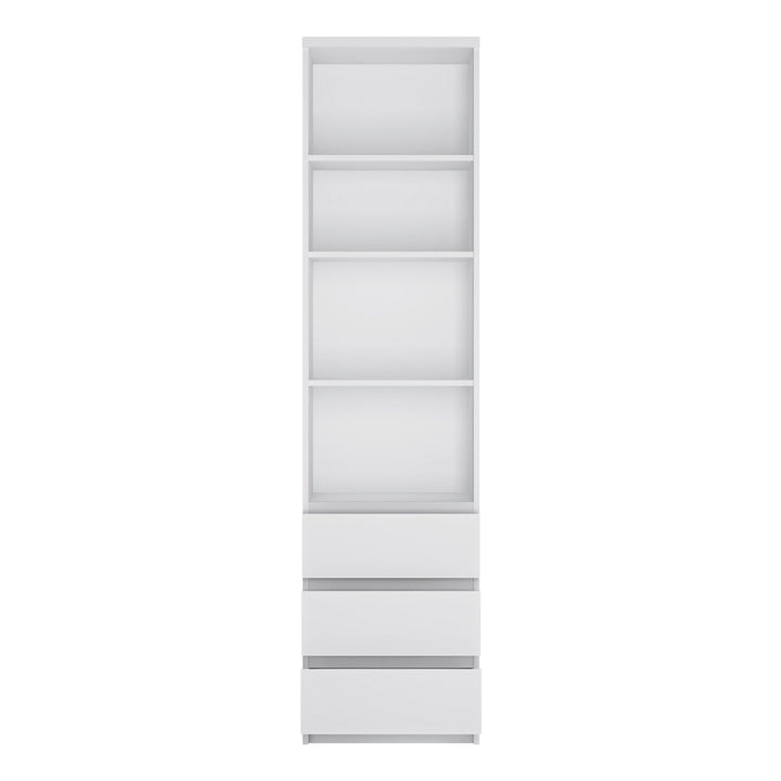 Fribo Tall narrow 3 drawer bookcase in White - TidySpaces