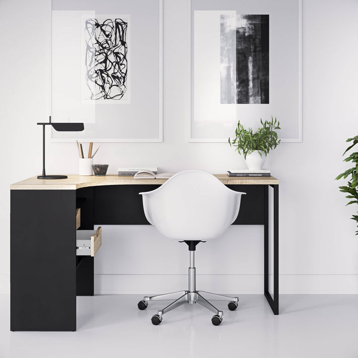 Function Plus Corner Desk 2 Drawers in Black Matt and Oak - TidySpaces
