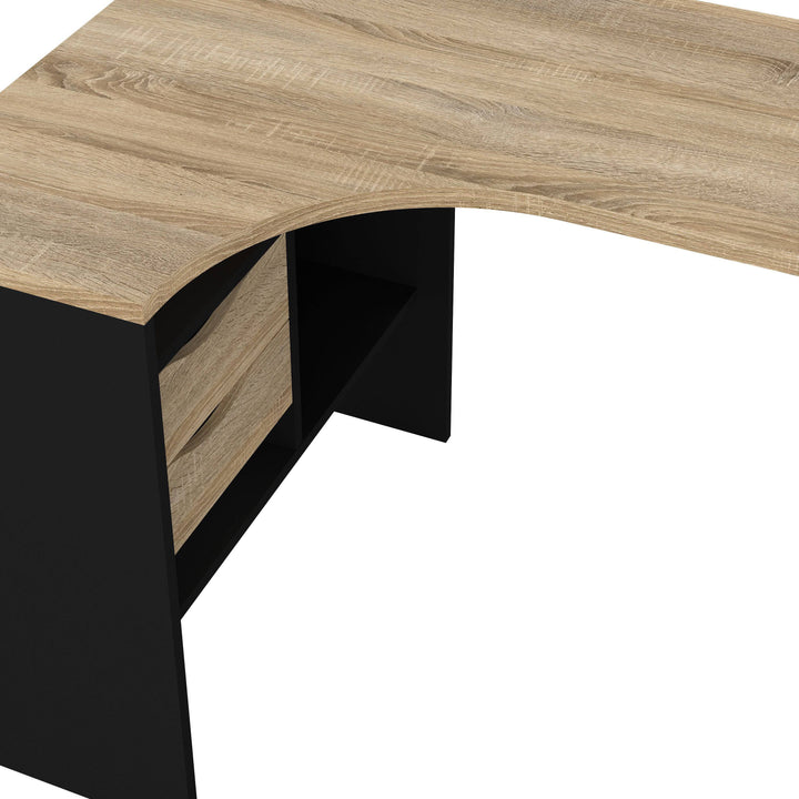 Function Plus Corner Desk 2 Drawers in Black Matt and Oak - TidySpaces