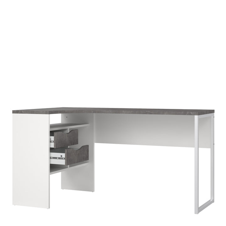Function Plus Corner Desk 2 Drawers in White and Grey - TidySpaces