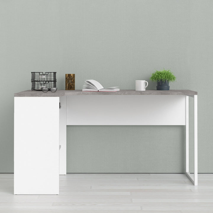 Function Plus Corner Desk 2 Drawers in White and Grey - TidySpaces