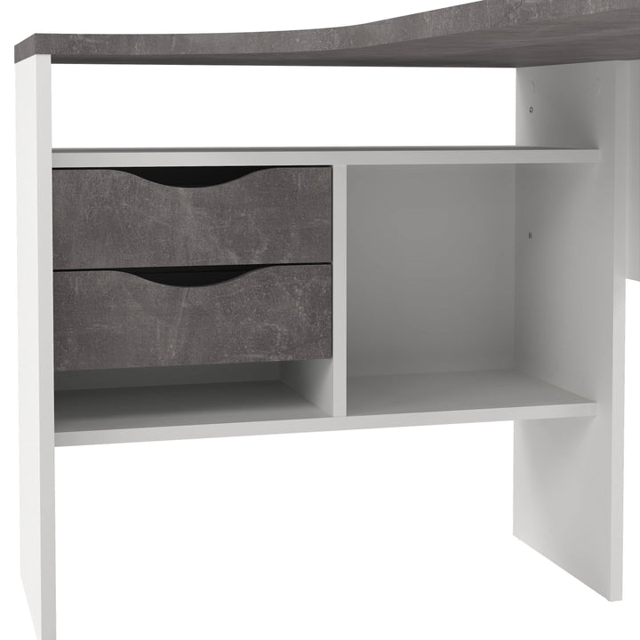 Function Plus Corner Desk 2 Drawers in White and Grey - TidySpaces
