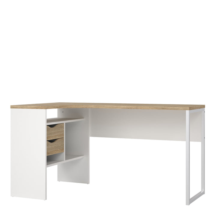 Function Plus Corner Desk 2 Drawers in White and Oak - TidySpaces